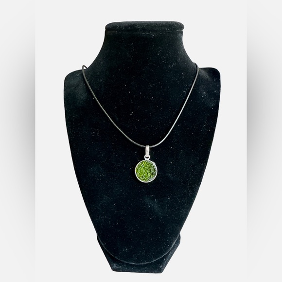 Hand Crafted Jewelry - Handcrafted Reiki Green Molovite Pendant 3/4" Diameter - 18" corded chain